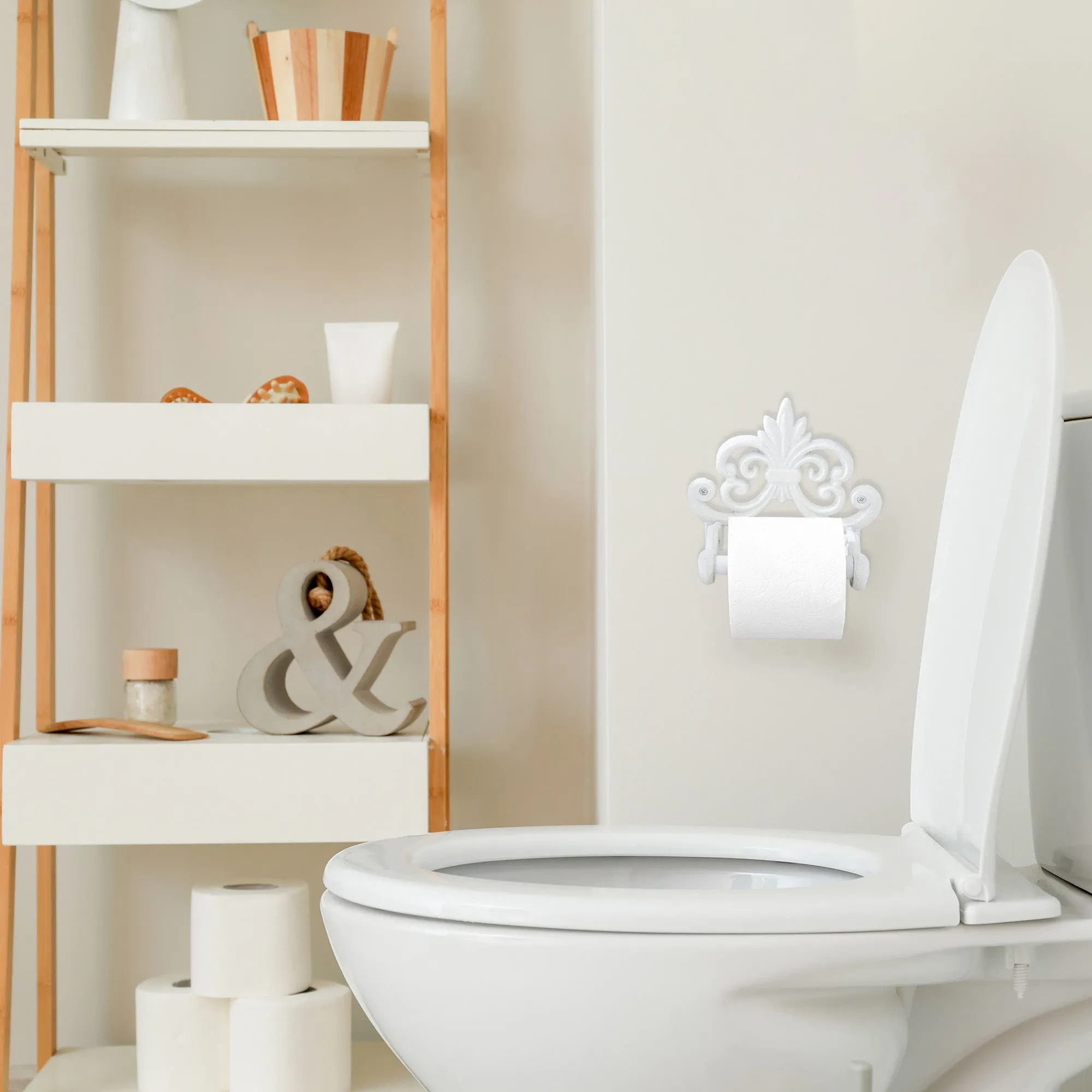 Farmhouse Cast Iron Toilet Paper Holder (Powder Coated White)