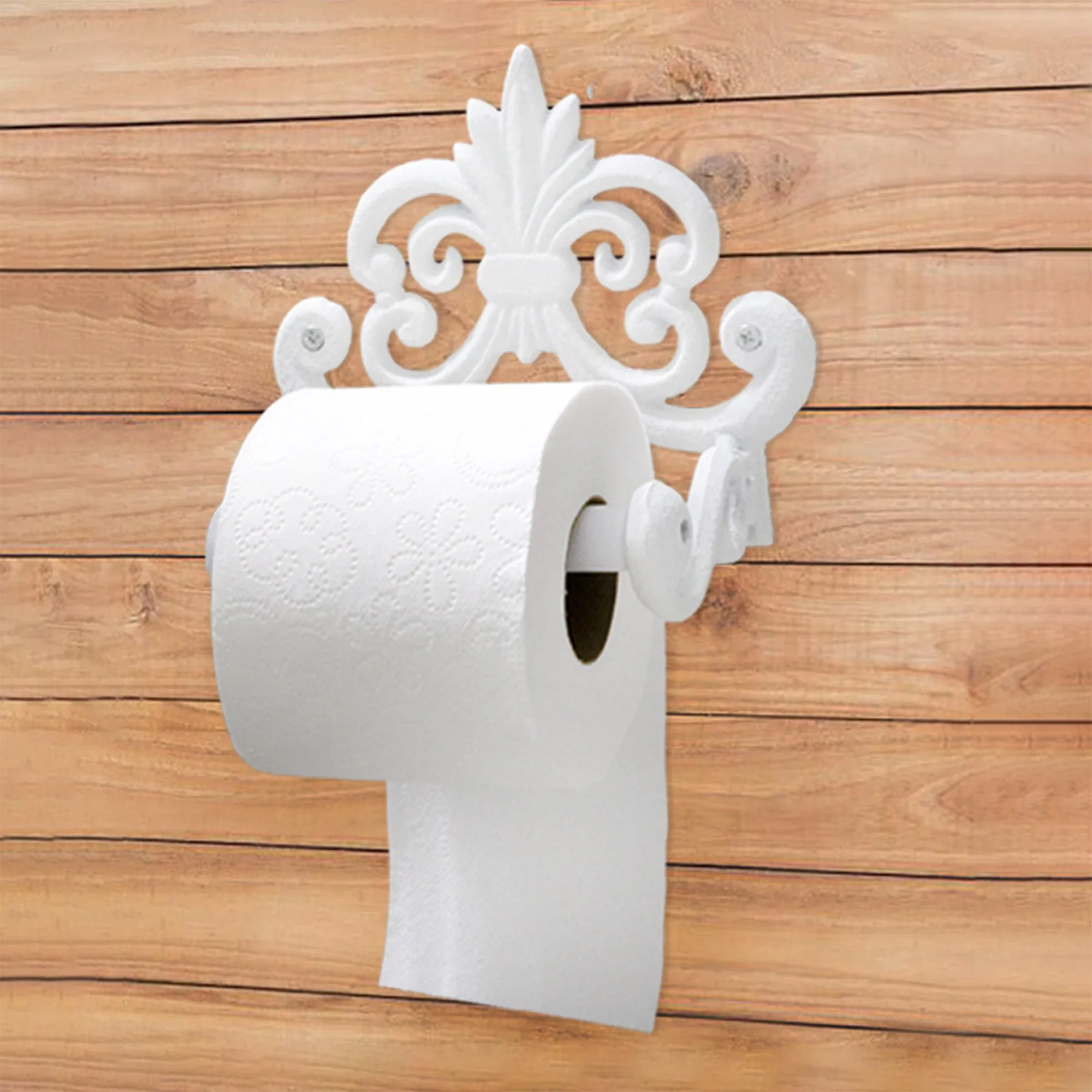 Farmhouse Cast Iron Toilet Paper Holder (Powder Coated White)