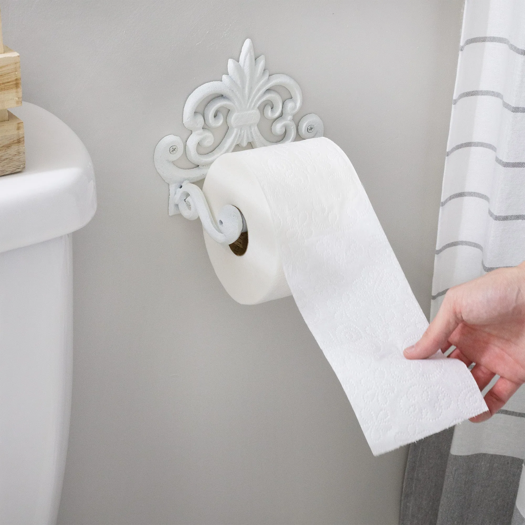 Farmhouse Cast Iron Toilet Paper Holder (Powder Coated White)