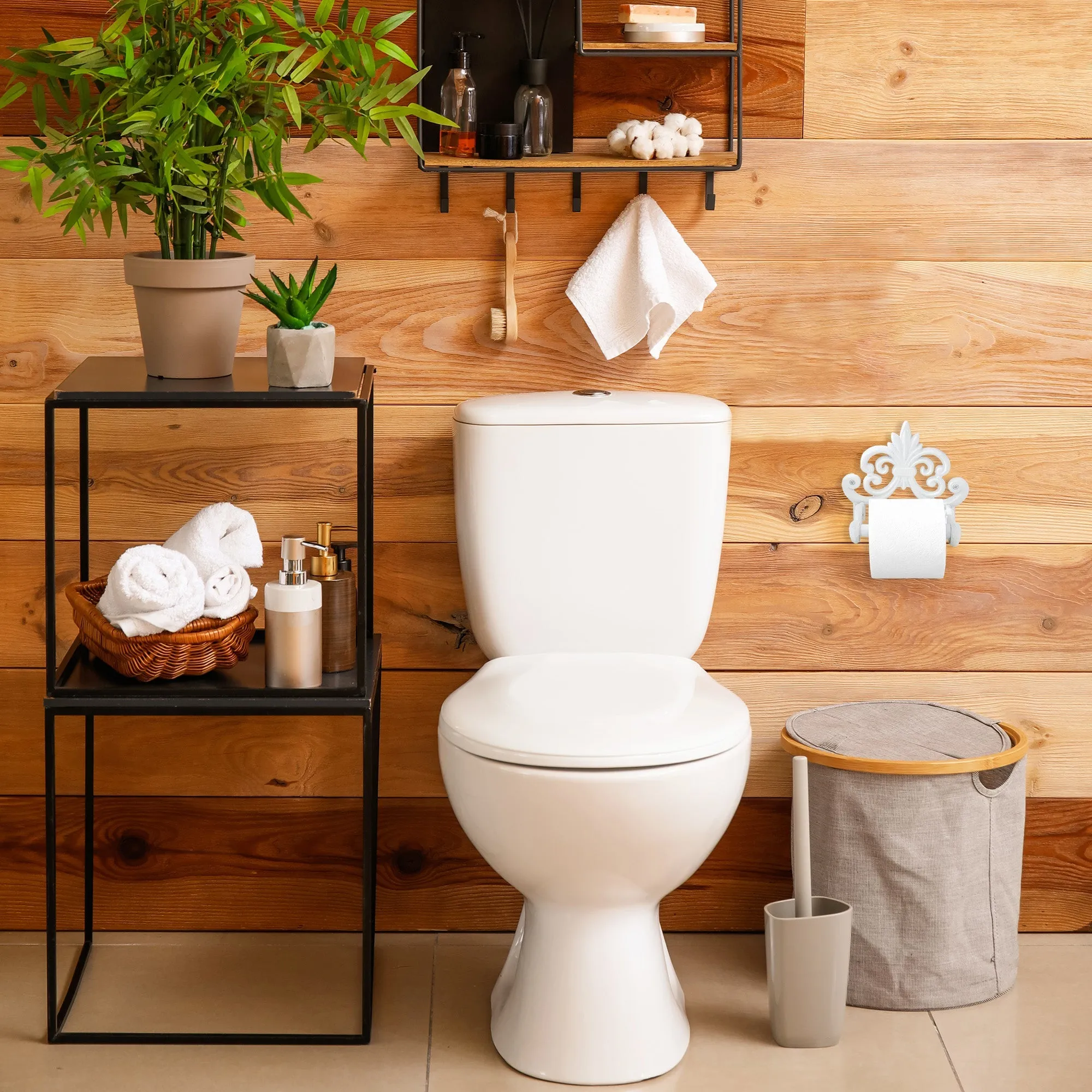 Farmhouse Cast Iron Toilet Paper Holder (Powder Coated White)