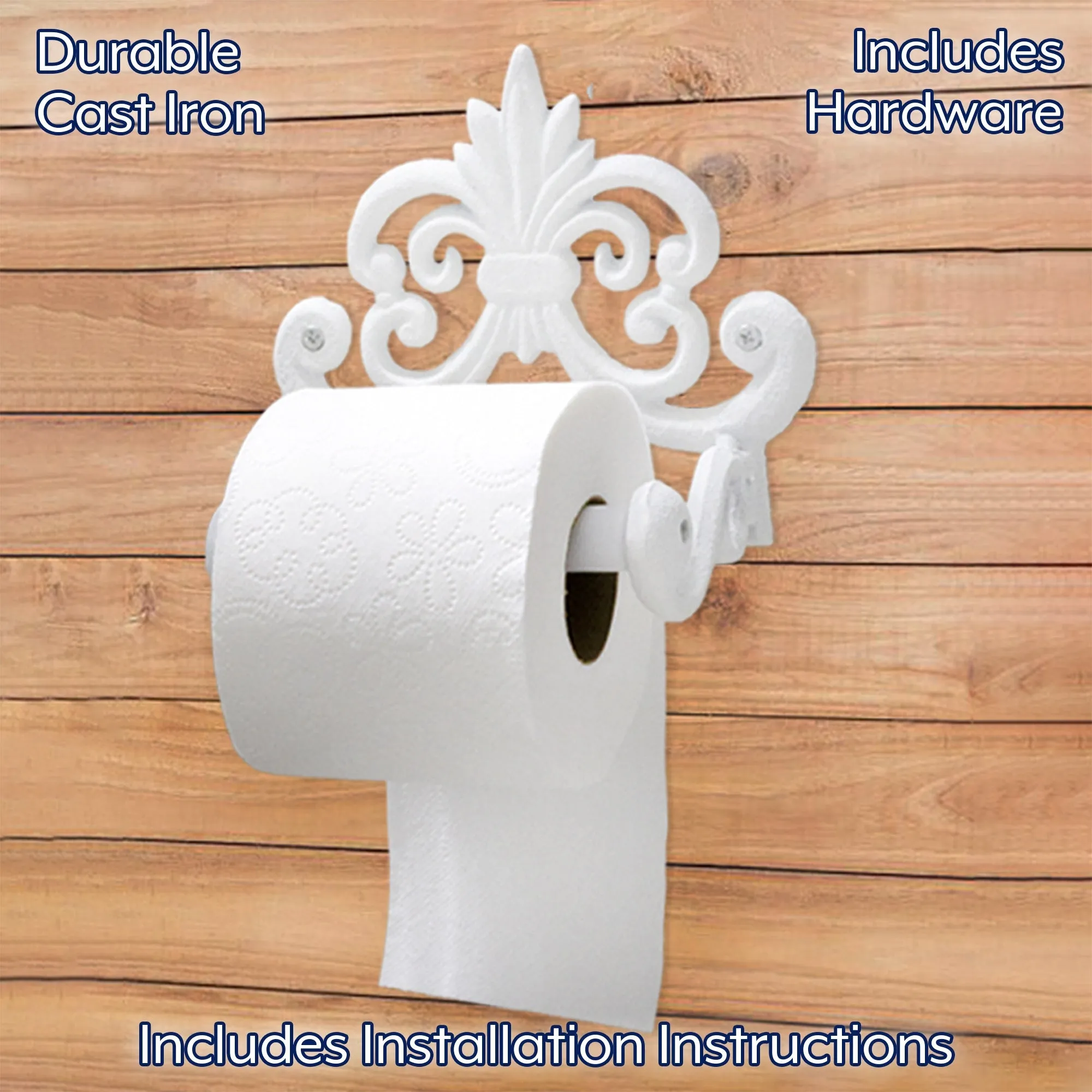 Farmhouse Cast Iron Toilet Paper Holder (Powder Coated White)