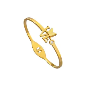 Fashion Zircon LOVE Butterfly Shaped Gold Plated Stainless Steel Bracelet Bangles for Women