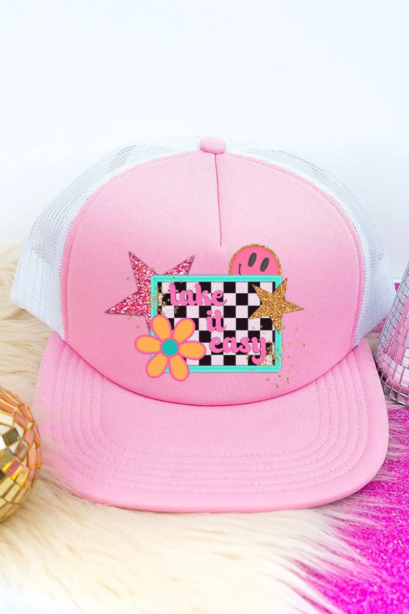 Faux Patch Retro Take It Easy Transfer Foam Front Mesh Trucker Cap