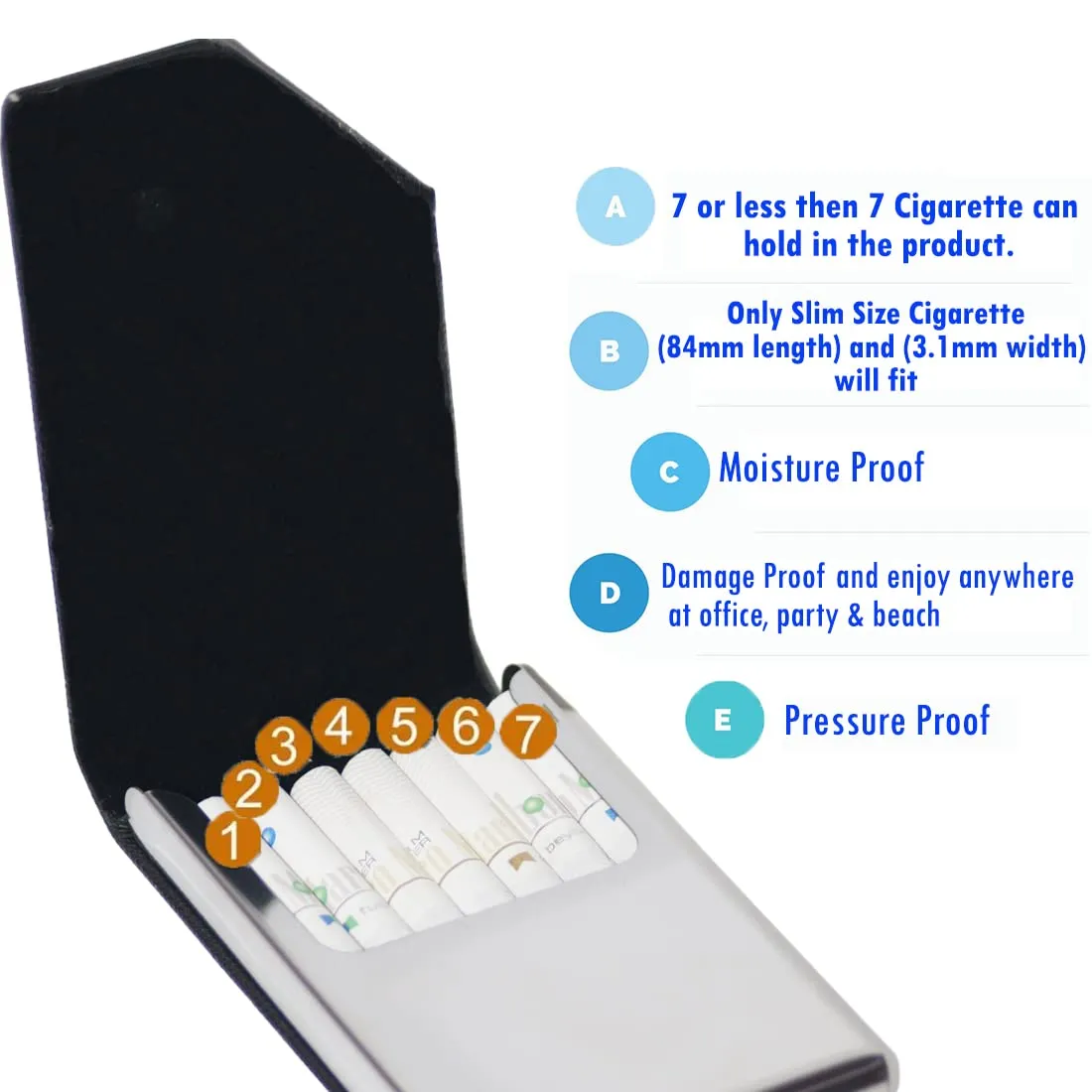 Felstar Metal Cigarette Case Holder for 7 Cigarettes Box Crush Proof Pocket Size - Oxford Black