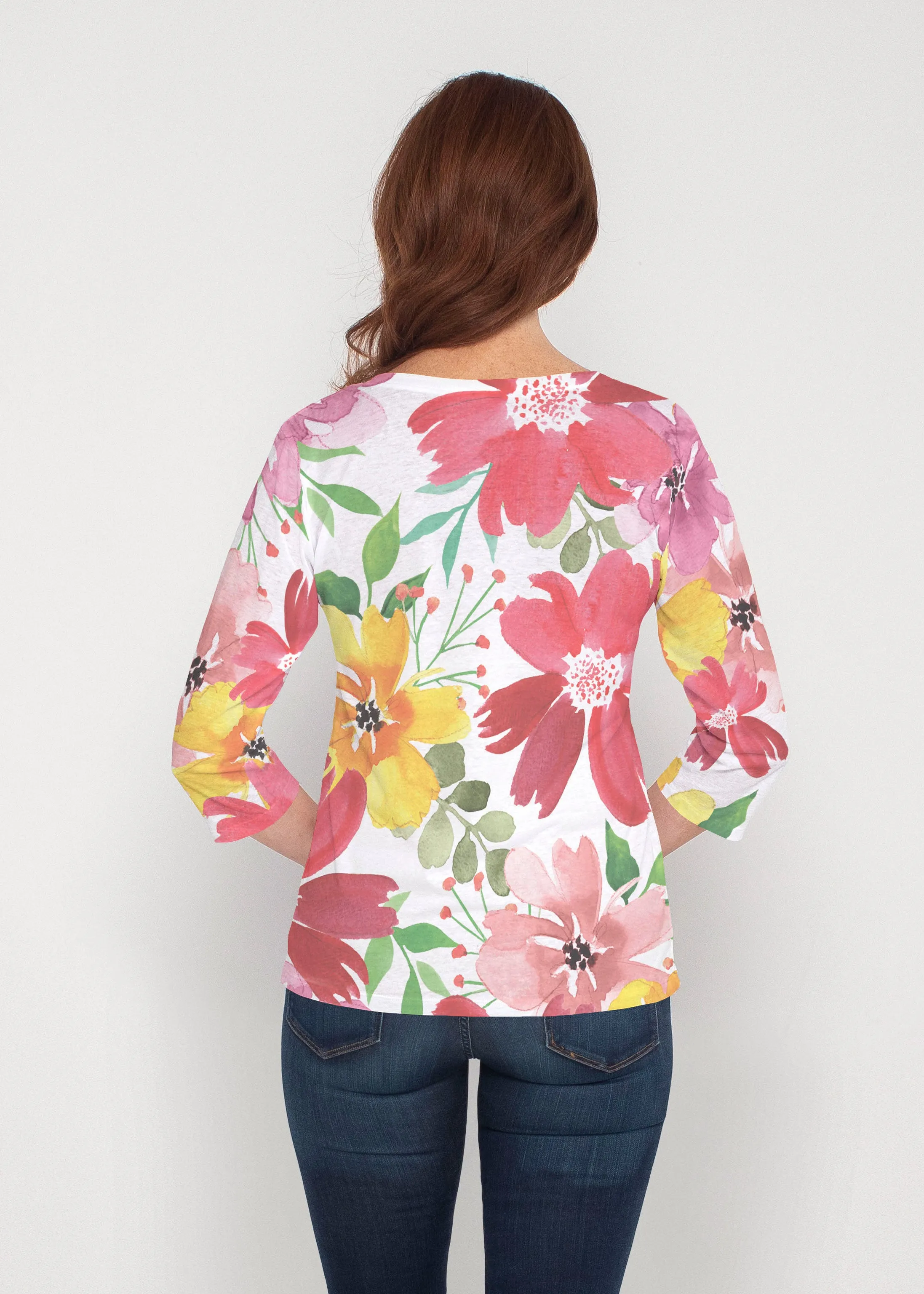 Festive Bloom (8154) ~ Signature 3/4 Sleeve V-Neck Top