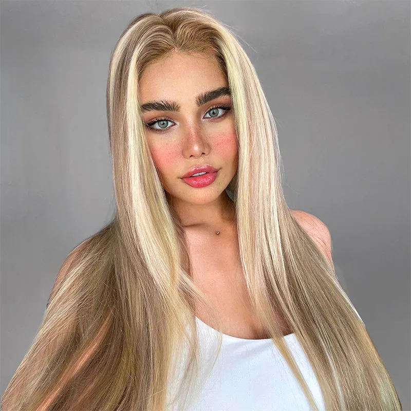 Flash Sale Pre Cut Lace Wear & Go Blonde Balayage on Brown Highlight 4x4 & 5x5 Transparent Lace Straight Human Hair Wigs