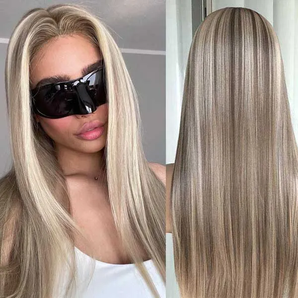Flash Sale Pre Cut Lace Wear & Go Blonde Balayage on Brown Highlight 4x4 & 5x5 Transparent Lace Straight Human Hair Wigs