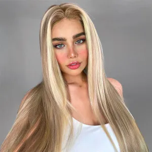 Flash Sale Pre Cut Lace Wear & Go Blonde Balayage on Brown Highlight 4x4 & 5x5 Transparent Lace Straight Human Hair Wigs