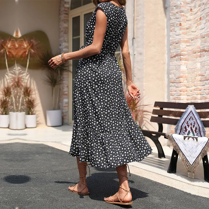 Floral Sleeveless Casual V-neck Dress