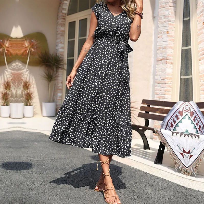 Floral Sleeveless Casual V-neck Dress