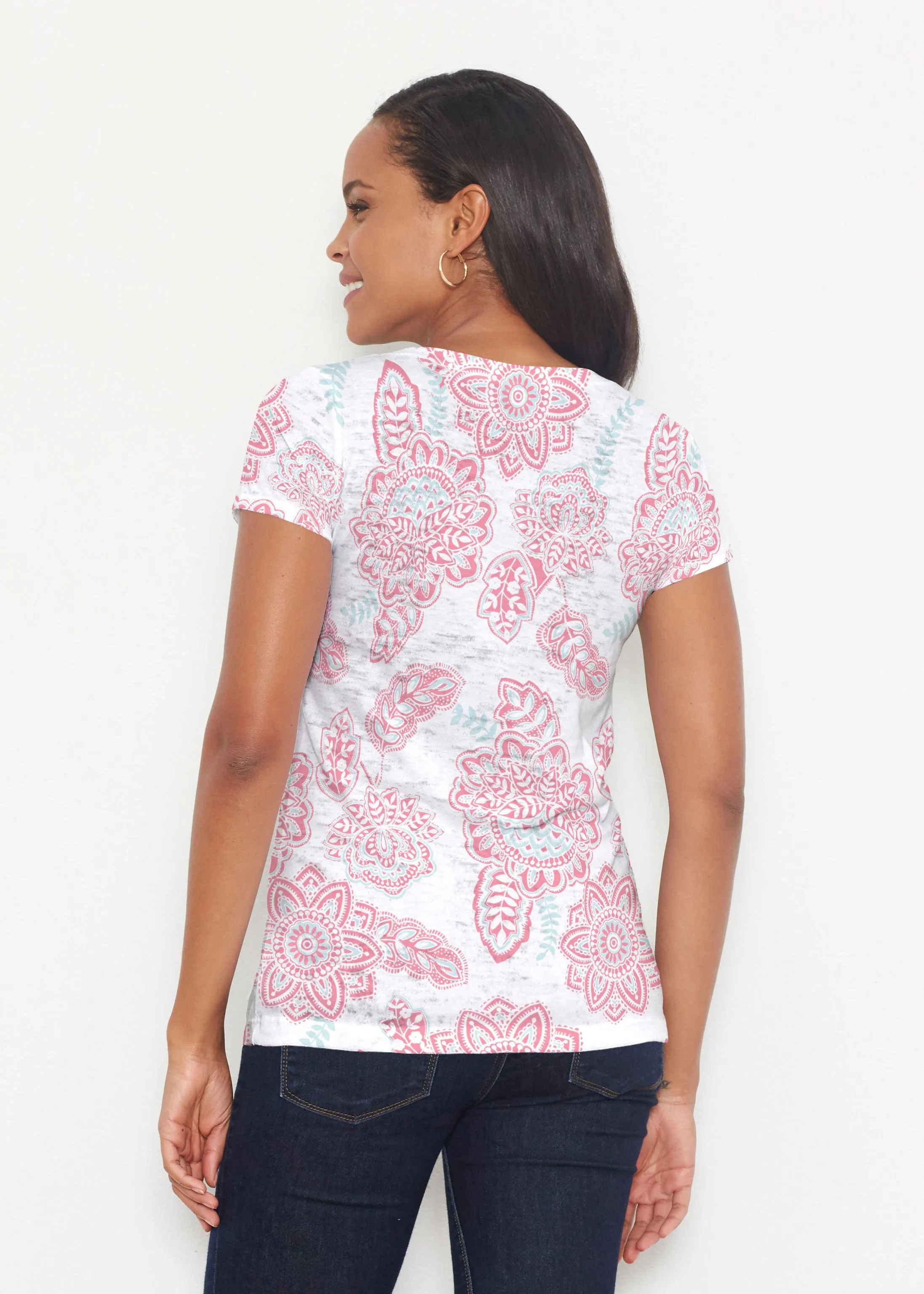 Floral Sunshine Pink (13543) ~ Short Sleeve Scoop Shirt