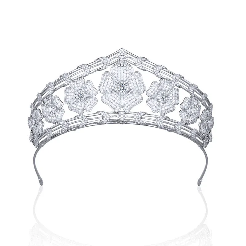 Floral Wedding Crown Tiara Full Zircon Hair Jewelry Accessories