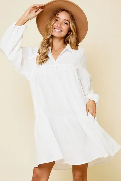 Flowy And Free Johnny Collar Mini Dress