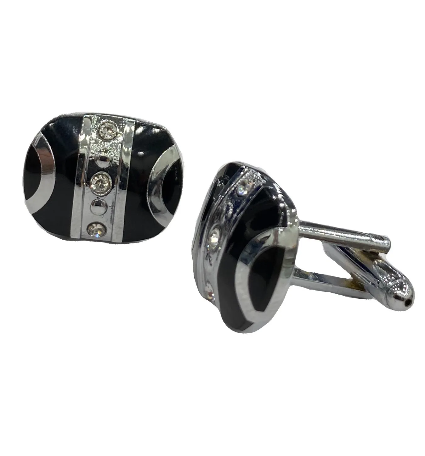 Fratello Cufflinks - Silver Tone & Black Geo Radiance CL33