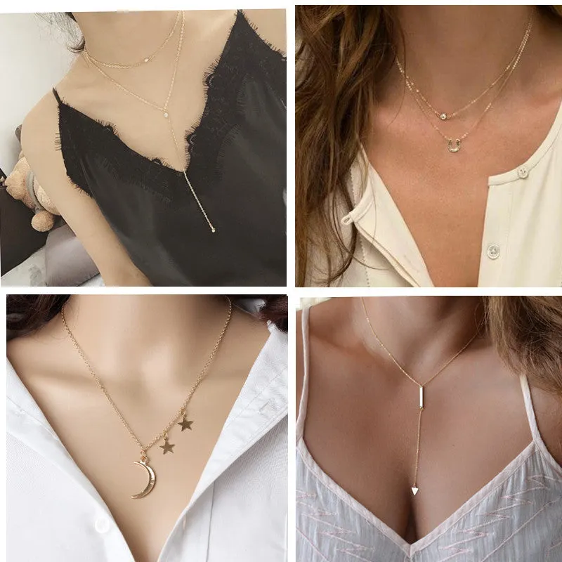 Free shipping! New fashion holiday Seaside resort beach jewelry crystal triangle water drop U shape Star moon chains necklace