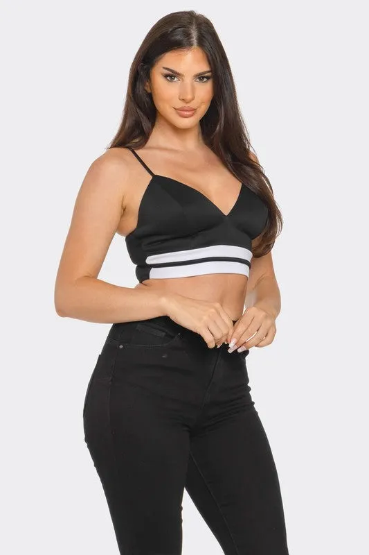Front Bottom Striped Detail Bra Crop Top