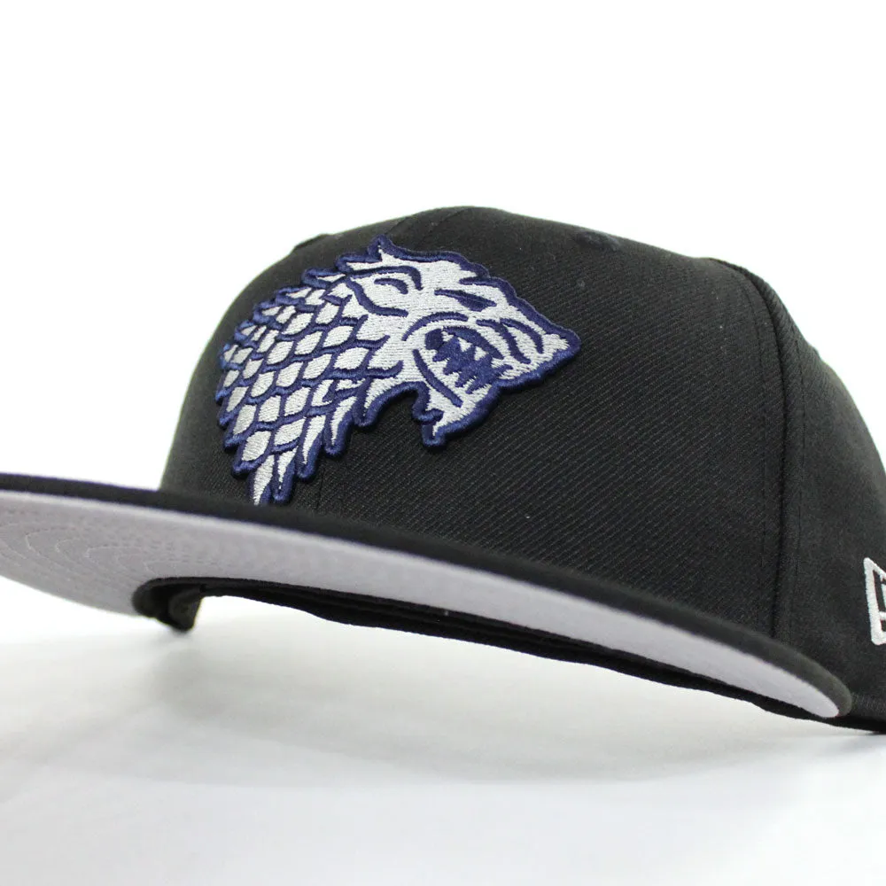 Game of Thrones House Stark of Winterfell Direwolf New Era 59Fifty Fitted Hat (Black Gray Under Brim)