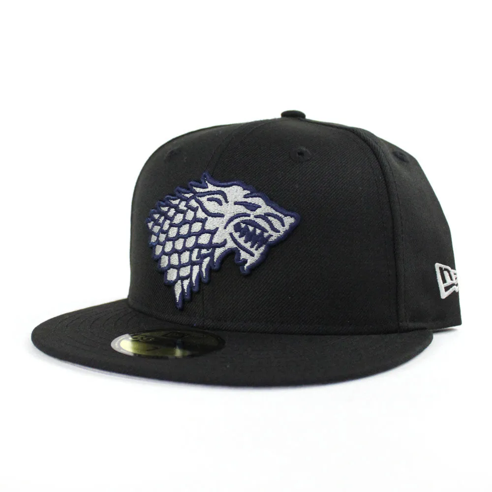 Game of Thrones House Stark of Winterfell Direwolf New Era 59Fifty Fitted Hat (Black Gray Under Brim)