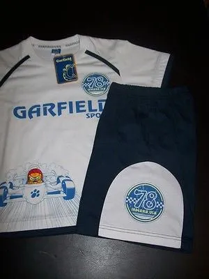 Garfield 2 Piece White and Navy Blue Short Set Racing