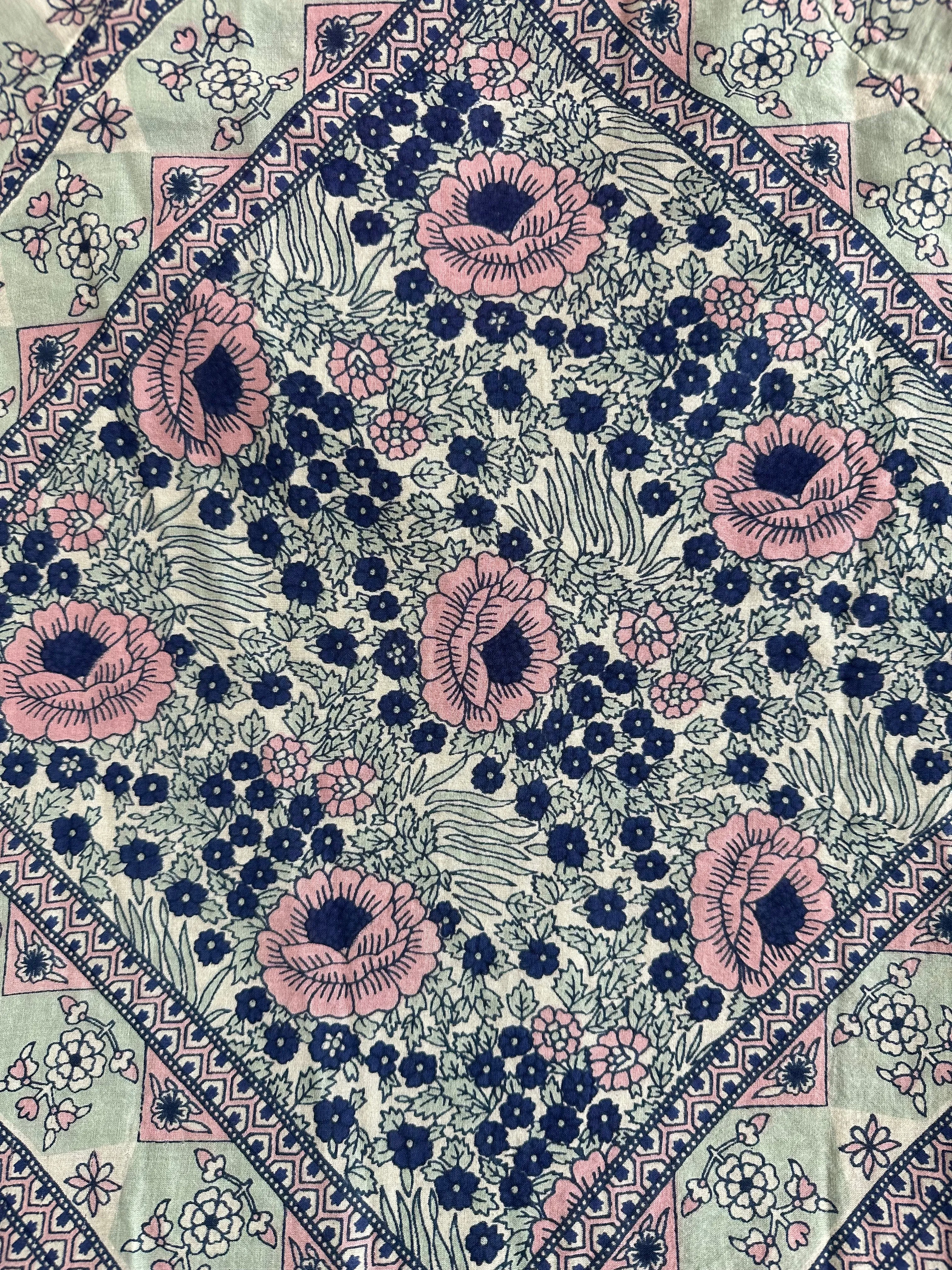 Ginger Printed Blouse Short Sleeves Patchwork Blue