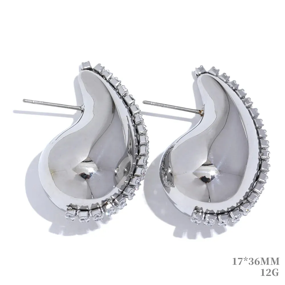 Gold Plated Over Stainless Steel Water Drop Fashion Hollow Stud Earrings Personalized Waterproof Charm Jewelry Gift for Her