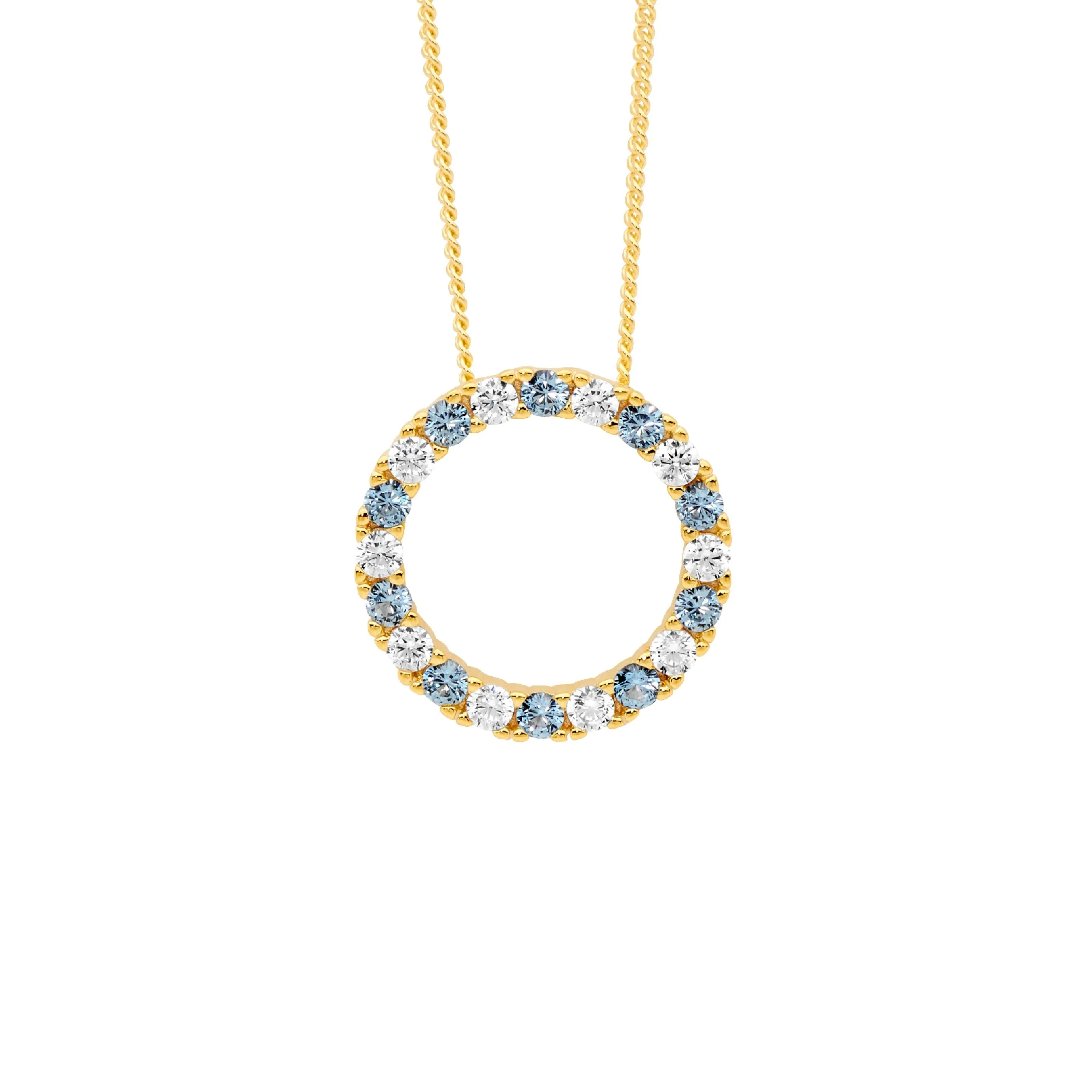 Gold Plated Sterling Silver Open Circle Pendant with Spinel & Cubic Zirconia P889G