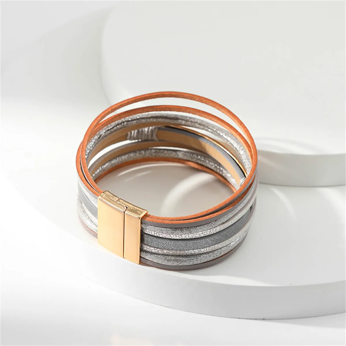 Gray Polystyrene & 18K Gold-Plated Layered Curved-Bar Charm Bracelet