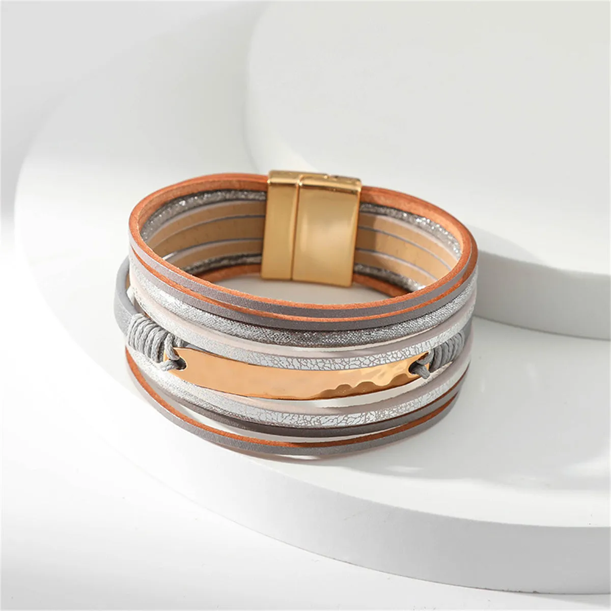 Gray Polystyrene & 18K Gold-Plated Layered Curved-Bar Charm Bracelet