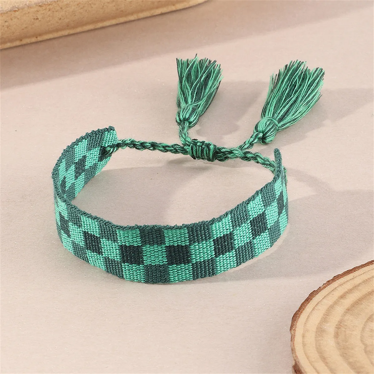 Green Check Cord Bracelet