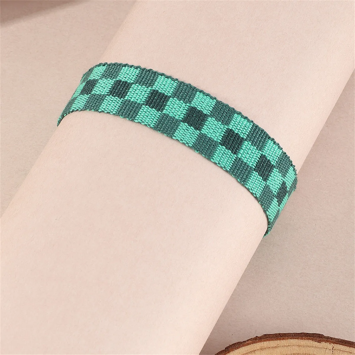 Green Check Cord Bracelet