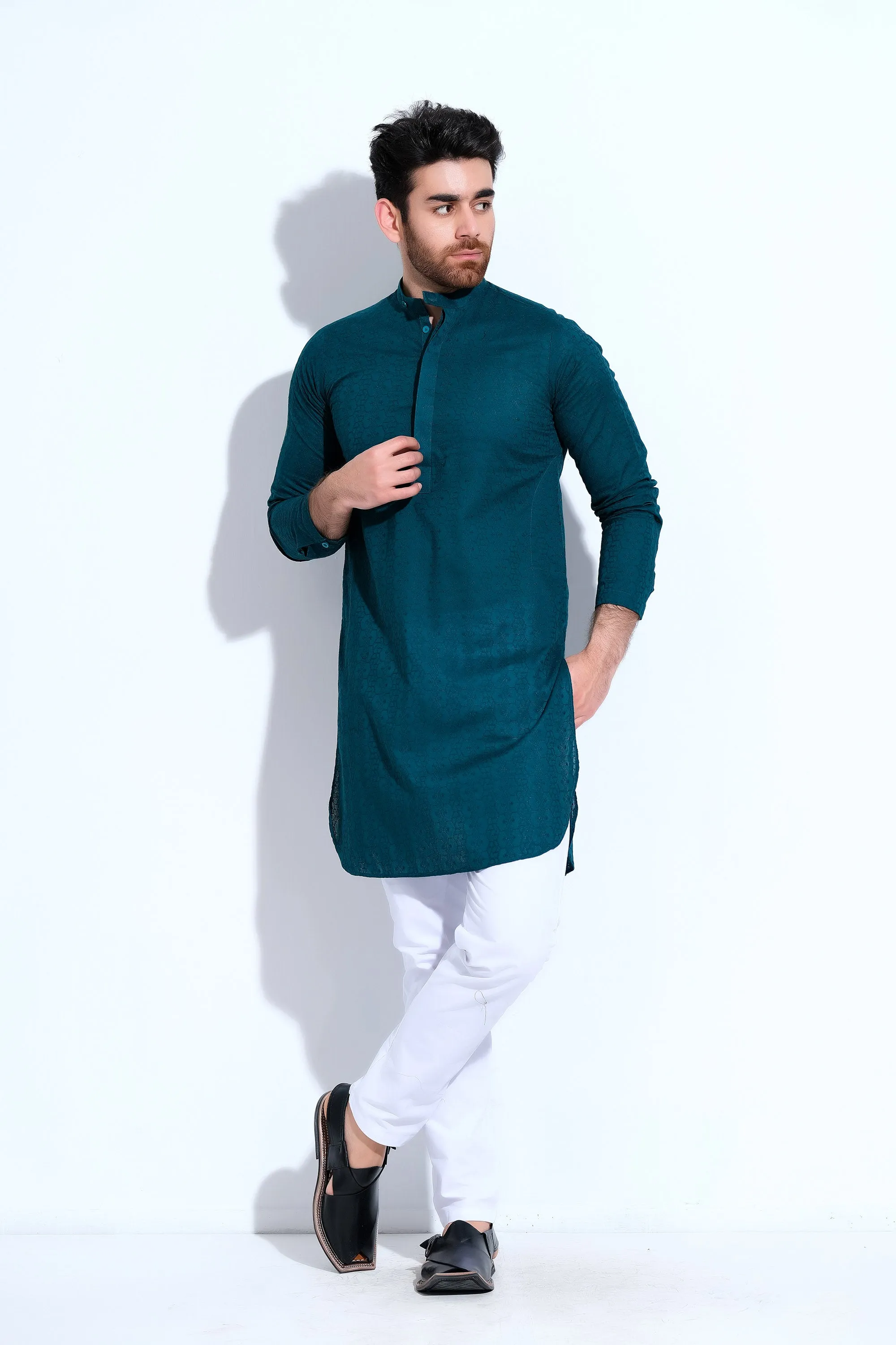 Green Chickenkari Gents Kurta