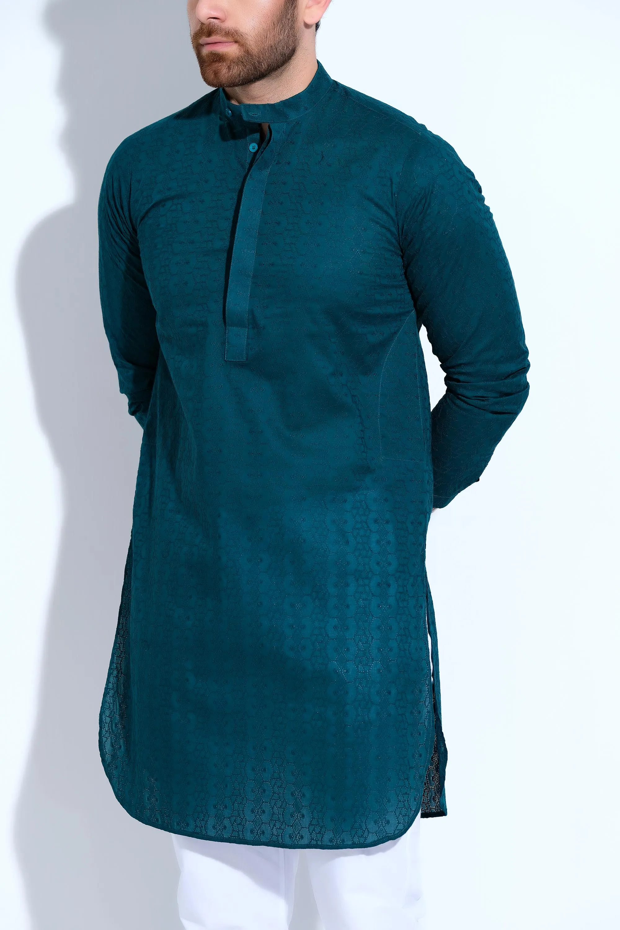 Green Chickenkari Gents Kurta