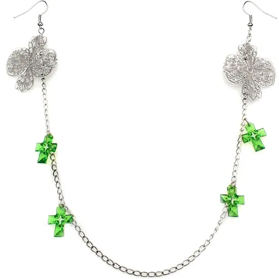 Green Double Cross Chain Necklace Earrings