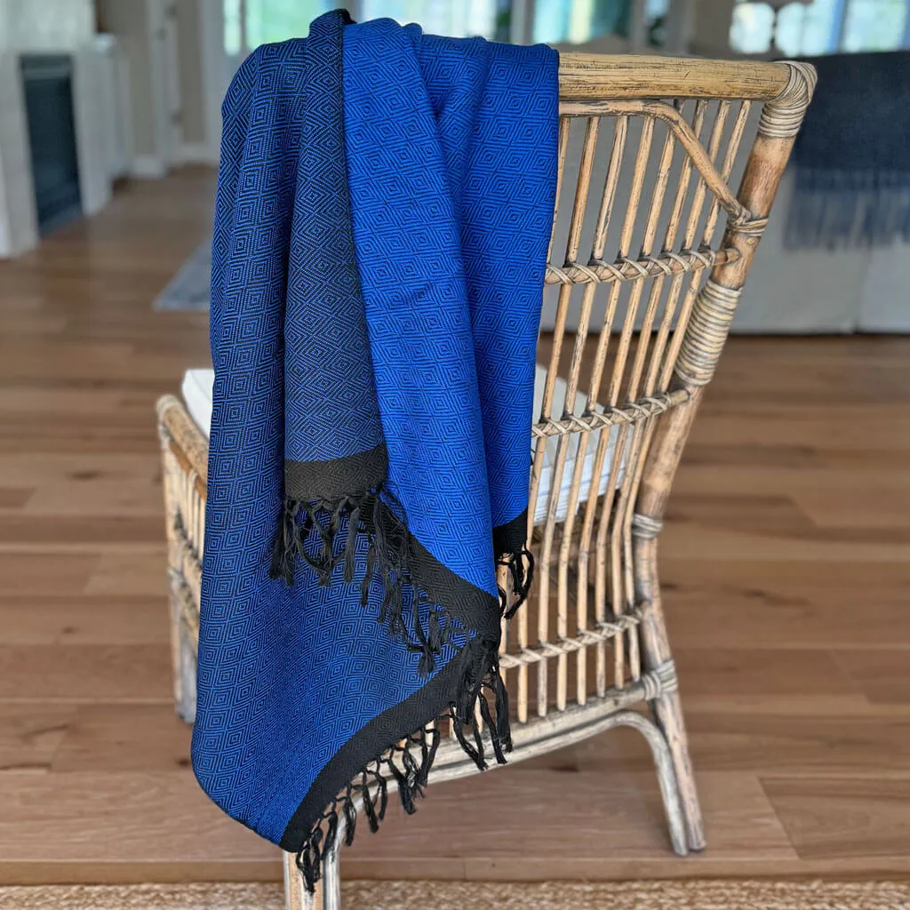 Hand Woven Vibrant Shawl | Black & Cobalt
