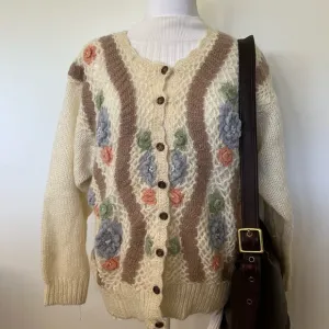 Handmade Vintage Floral Knit Cardigan – Size 13 – One-of-a-Kind!