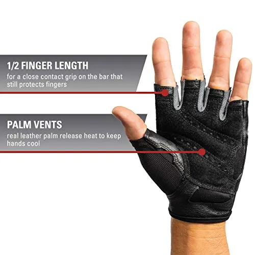 Harbinger Pro Non-WristWrap Vented Cushioned Leather Palm Weightlifting Gloves, Pair, Large