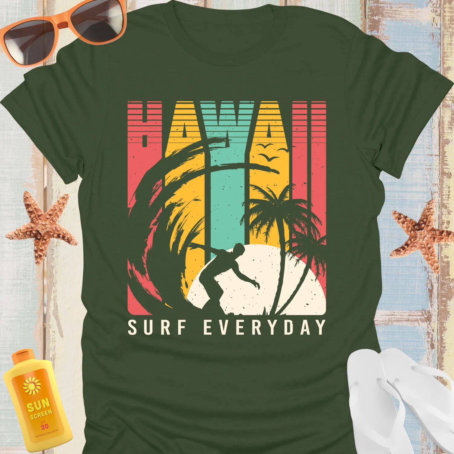 Hawaii Surf T-Shirt Retro Style With Surfer Silhouette