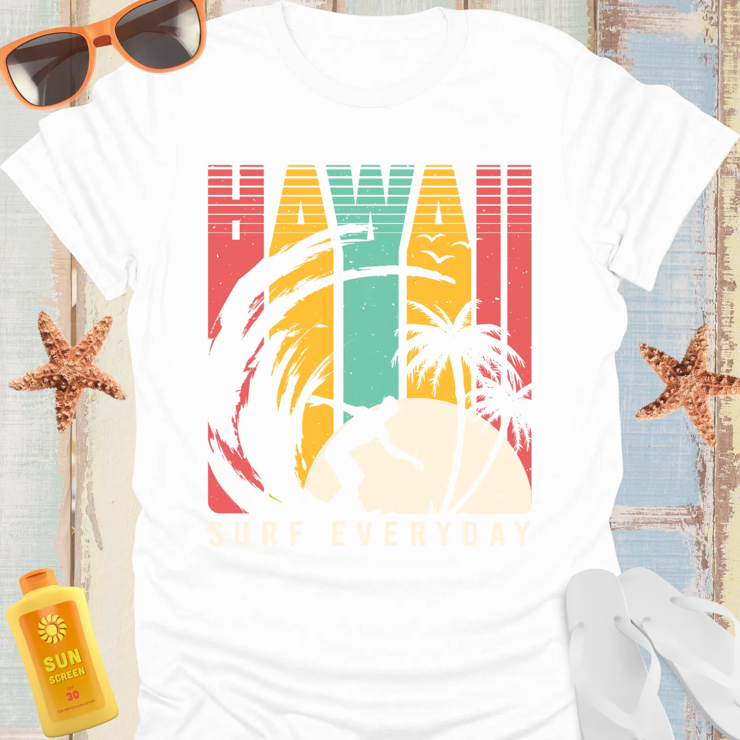 Hawaii Surf T-Shirt Retro Style With Surfer Silhouette