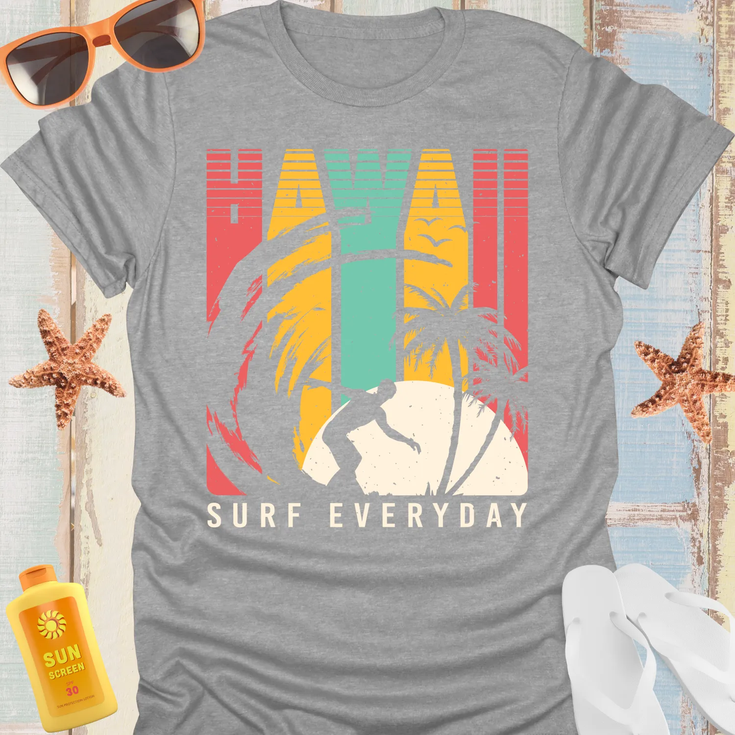 Hawaii Surf T-Shirt Retro Style With Surfer Silhouette
