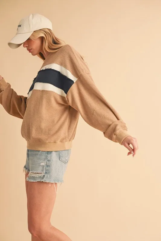 Hazel Blues® |  Aemi   Co Raw Hem Contrast Striped Dolman Sleeve Sweatshirt