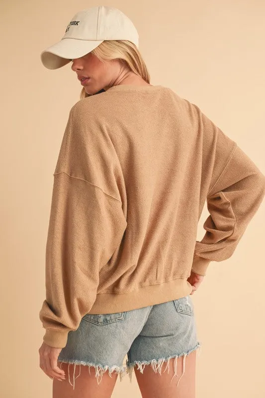 Hazel Blues® |  Aemi   Co Raw Hem Contrast Striped Dolman Sleeve Sweatshirt