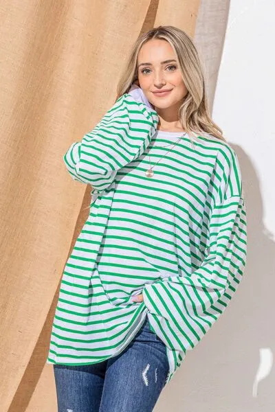 Hazel Blues® |  And The Why Oversized Striped Balloon Sleeve Top