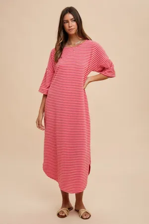 Hazel Blues® |  Annie Wear Striped Round Neck Terry Midi Dress