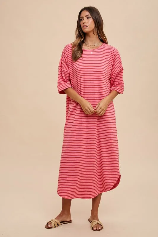 Hazel Blues® |  Annie Wear Striped Round Neck Terry Midi Dress
