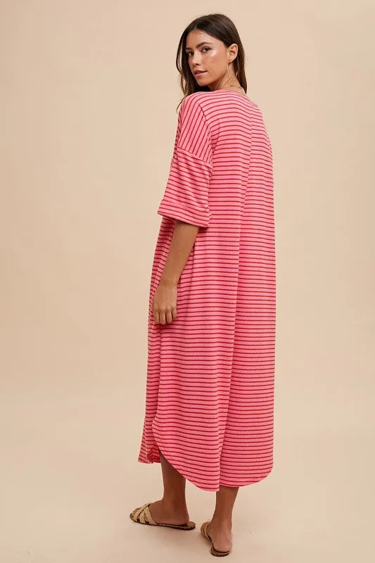 Hazel Blues® |  Annie Wear Striped Round Neck Terry Midi Dress