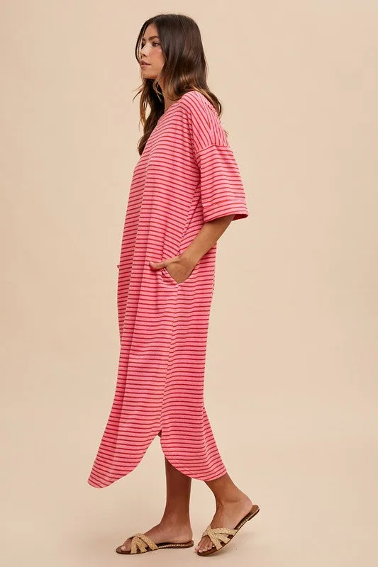 Hazel Blues® |  Annie Wear Striped Round Neck Terry Midi Dress