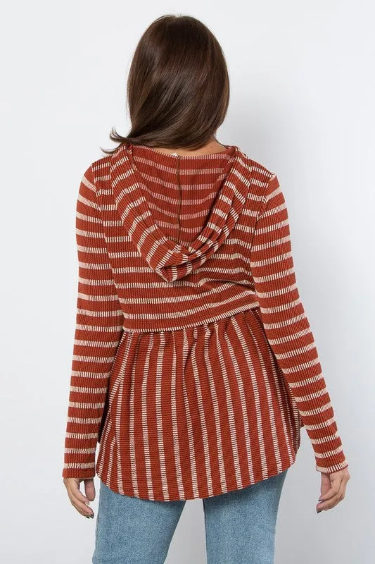 Hazel Blues® |  Be Stage Drawstring Striped Babydoll Hoodie