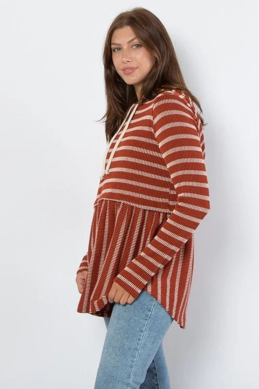 Hazel Blues® |  Be Stage Drawstring Striped Babydoll Hoodie