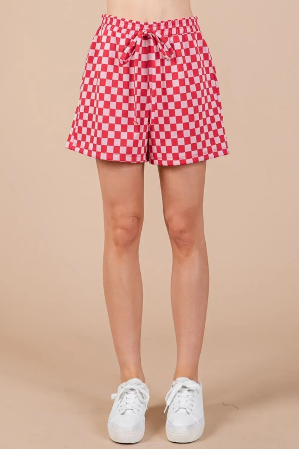 Hazel Blues® |  Ces Femme Checkered Round Neck Top and Shorts Set
