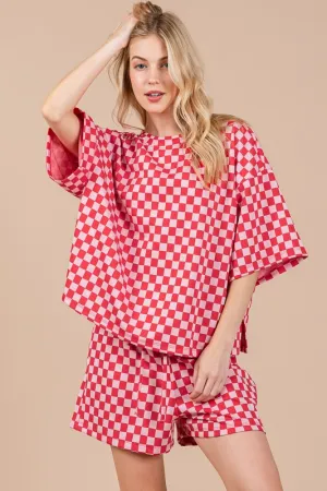 Hazel Blues® |  Ces Femme Checkered Round Neck Top and Shorts Set